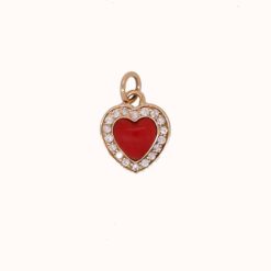 Pendentif coeur or jaune, diamants et corail rouge.