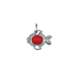 pendentif poisson argent et cabochon ovale corail rouge de méditerranée