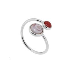 Bague jumelle en argent corail rouge et œil sainte Lucie