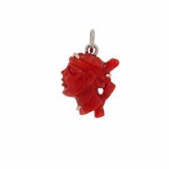 pendentif testa mora corail rouge de corse et or blanc 18k