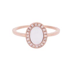 Bague ovale or rose 18k, diamants et corail blanc