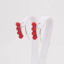 Boucles d'oreilles or blanc 18k et perles corail rouge de méditerranée