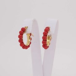 Boucles D'oreilles Or Jaune 18K Corail Et Perle Mabe - Création Artisanale, Neuf