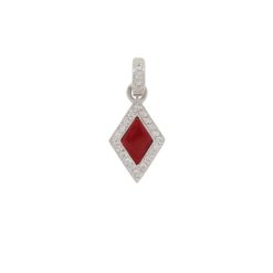 Pendentif or blanc 18k, diamants et corail rouge.