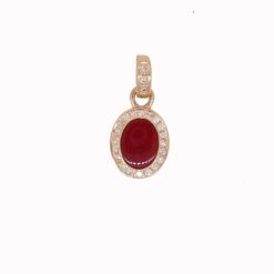 Pendentif ovale or jaune 18k diamants et corail rouge méditerranée