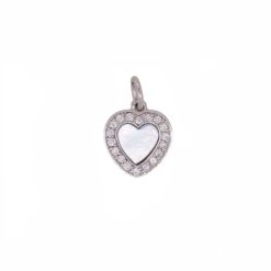 Pendentif or blanc 18k coeur nacre blanche et diamants