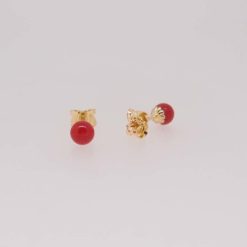 Boucles d'oreilles perles corail rouge 5mm sur or jaune 18k