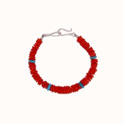 Bracelet rondelles corail mediterranée et turquoise fermoir argent