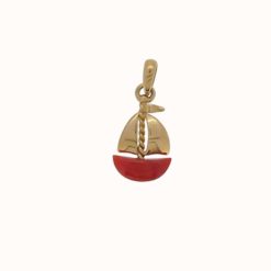 pendentif or jaune 18k bateau à voile coque corail rouge de méditerranée corse