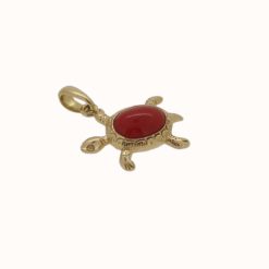 Pendentif tortue or jaune 18k et corail rouge de méditerranée