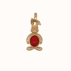 Pendentif or jaune 18k lapin ventre cabochon corail rouge méditerranée corse