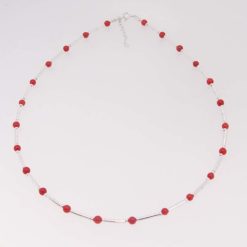 collier tubes argent et perles corail rouge de méditerranée