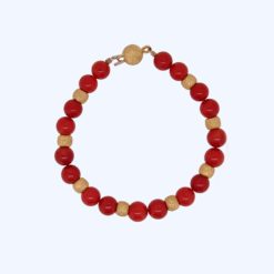 Bracelet perles corail rouge de Méditerranée et or jaune 18k