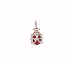 Pendentif coccinelle argent et corail rouge de méditerranée