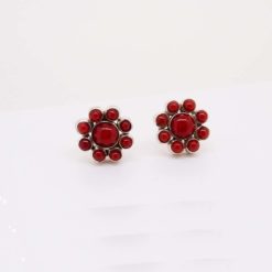 boucles d'oreilles fleurs argent et corail rouge de méditerranée