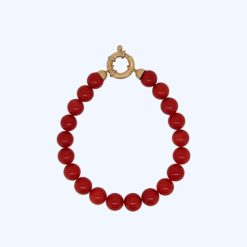 Bracelet perles corail rouge de méditerranée et fermoir bouée or jaune 18k