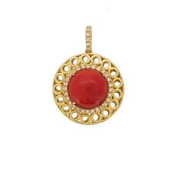 Pendentif cage or jaune 18k et corail rond rouge de Méditerranée