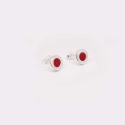 Boucles d'oreilles argent motif rond encastrement corail rouge de méditerranée