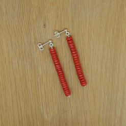 Boucles d'oreilles heischi rondelles corail rouge de méditerranée corsica