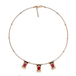 collier argent doré motif pagodes cabochon corail rouge de méditerranée