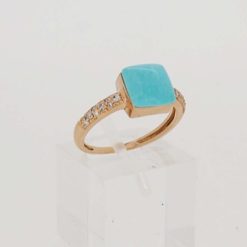 Bague or rose 18k coussin turquoise