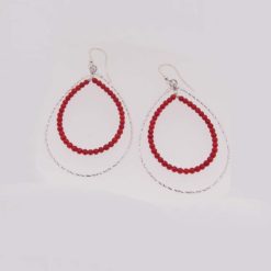 Boucles d'oreilles double anneaux ovales perles corail rouge méditerranée