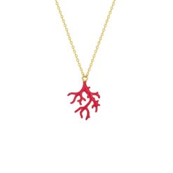 tour de cou plaqué or jaune motif branche corail en laque rouge