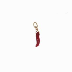 Pendentif corne corail rouge de méditerranée bélière fil or jaune 18k