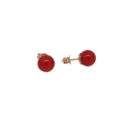 Boucles d'oreilles perles corail rouge 8mm sur or jaune 18k