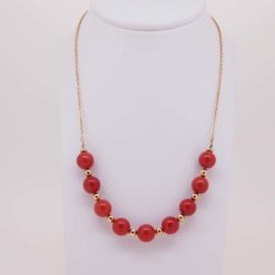 Collier perles corail rouge de méditerranée corse boule et fermoir en or jaune 18k