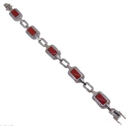 Bracelet or blanc 18k rectangles corail rouge