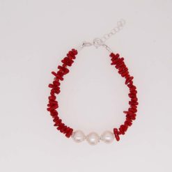 bracelet corail rouge de méditerranée et perles eau douce fermoir argent