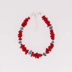 Bracelet corail rouge de méditerranée corse et turquoise fermoir argent