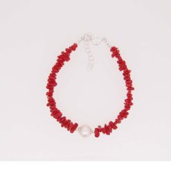 bracelet corail rouge de la méditerranée et perles eau douce fermoir argent