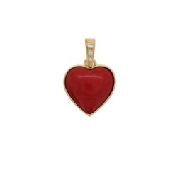 coeur pendentif corail rouge de méditerranée sur or jaune 18k et diamants