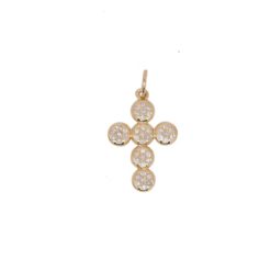pendentif croix catholique or jaune 18k diamants