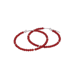 Creoles de 44 perles de corail rouge sur anneau d'argent