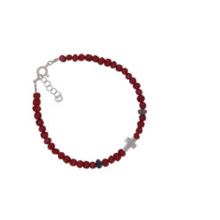 Bracelet en corail, cordiérite et croix en argent