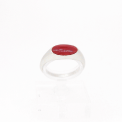 Bague Ovalie - Or blanc et corail rouge