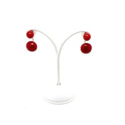Boucles d'oreilles duo de perles et boutons de corail rouge