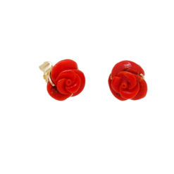 Boucles d'oreilles fleur rose corail rouge et or jaune