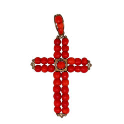 Croix perles facettées corail rouge corse