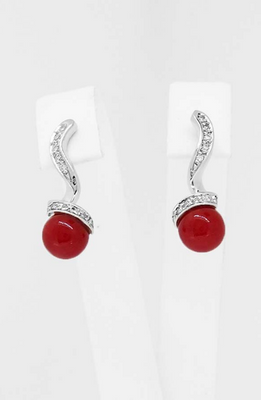 boucles d'oreilles tourbillon de diamants et corail rouge