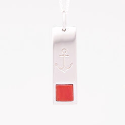 pendentif rectangle argent encre de marine et corail rouge de mediterranée
