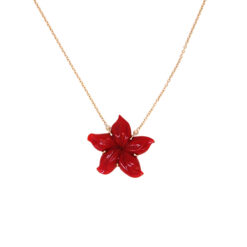 Fleur de corail rouge 5 pétales et or 18k