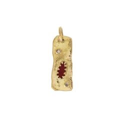 Pendentif rectangle trésor des mer or jaune 18 carat morceaux corail et deux diamants