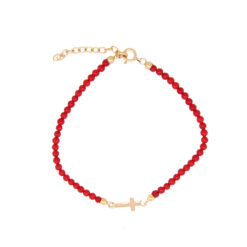 Bracelet de perles de corail et croix d'or jaune 18k - Taille 1