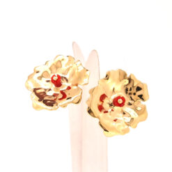 boucles d'oreilles fleur de ciste argent doré pistil corail rouge de méditerranée système poussette