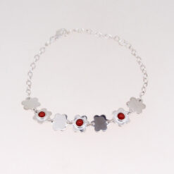 bracelet fleurs argent et cabochon corail rouge méditerranée