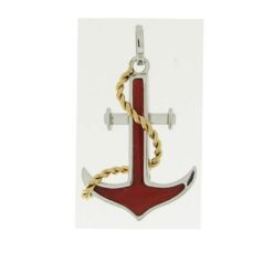 Pendentif ancre de marine or blanc 18k et corail rouge de méditerranée